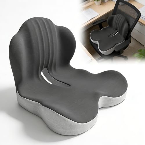 Meenewching Ergonomisches Sitzkissen mit Rückenlehne, L-Förmige Memory-Schaum-Sitzpolster mit Lendenwirbelstütze und Druckverteilung, lendenwirbelkissen für Bürostuhl, Auto und Rollstuhl, Grau