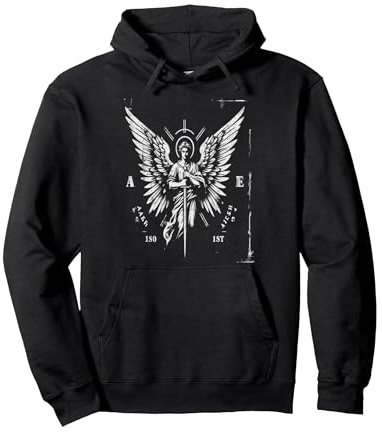 Vintage Saint Michael Archangel Pullover Hoodie, Adult Unisex, Black, Medium