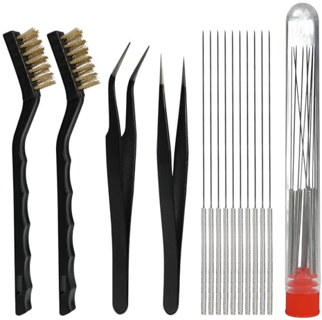 Kit de nettoyage pour buses d’imprimante 3D, 10 aiguilles 0,4 mm, 2 pinces à épiler, 2 brosses en laiton, accessoire imprimante 3d et kit outils imprimante 3d pour entretien et débouchage
