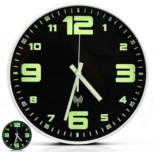 ALLOMN Wanduhr Funkuhr, 30cm Wanduhr Ohne Tickgeräusche Funk Batteriebetriebene Wand Uhr Hohe Genauigkeit Funkuhr Wand für Zuhause Küche Wohnzimmer Schlafzimmer Schule Büro Badezimmer (Leuchtend)