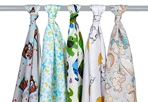 Mullwindel/Spucktücher/Stoffwindeln, 5er Pack, bunt, 80x80 cm, 100% Baumwolle, doppelt gewebt, zertifizierte Herstellung (Jungen 2)