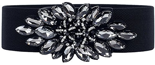 Cheerlife Damengürtel Strass Breiter Gürtel Stretchgürtel Elastischer Gürtel Taillengürtel Kleidgürtel Gürtelbund Hüftgurt Belt Grau