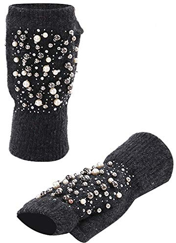 Amorar Frauen Winterhandschuhe Armstulpen Handstulpen Pulswärmer Strickhandschuhe Fingerlose Handschuhe halbe Fingerhandschuhe Fausthandschuhe mit Bohrer und Perle