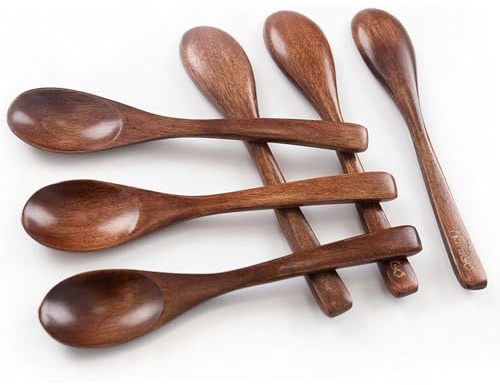 HANSGO 6PCS Wooden Spoons for Eating, 6 Inch Small Wooden Spoons for Honey, Coffee, Tea, Hot Cocoa, Jam, Bath Salts, Little Wood Table Spoon for Stirring, Smooth Finish, Unique Gifts for Men Women