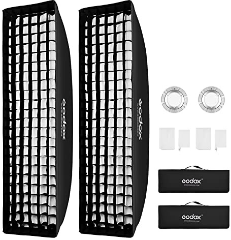 Godox 13 x 63 inch Strip Beehive Honeycomd Grid Softbox with Bowens Mount Speedring Compatible for Godox Studio Flash and Other Strobe Lighting&Carry Bag(2PCS) (35 x 160cm)