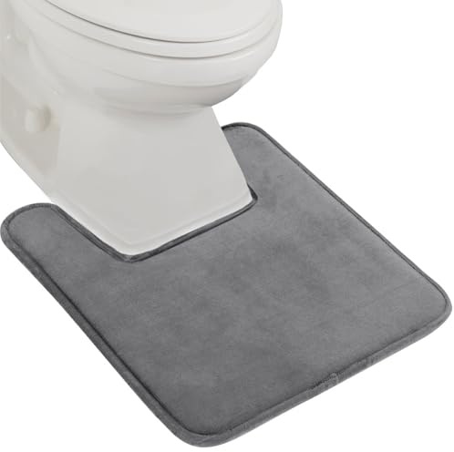 GORILLA GRIP Thick Memory Foam Toilet Rug for Bathroom, Square Shaped Washable, Soft Absorbent Velvet Topside Floor Mats, Machine Wash, Cushioned Luxury Rugs for Bath Room, 22.5x19.5, Graphite Gray