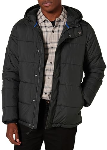 Amazon Essentials Abrigo Plumífero con Capucha de Alta Densidad Hombre, Negro, XXL