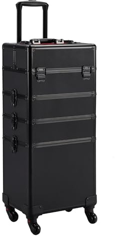 Yaheetech Cosmetic Case Professional Makeup Case 4-in-1 Beauty Organiser Aluminum Rollling Trolley Box Black