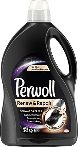 Perwoll Renew & Repair Negro & Fibra (50 lavados), detergente para oscuros, detergente suave que fortalece las fibras y mejora la intensidad del color