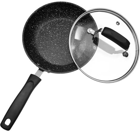 GonZalo GraCia. Non Stick Frying Pan with Lid | Black Granite Coating for All Hobs Induction, Gas & Electric | Easy to Clean, Healthy Cooking | Heat Resistant & Cool-Touch Handle (32 cm Granite)