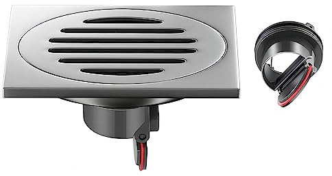 Qrity Edelstahl Bodenablauf Bad Dusche Küche Abfallgitter Anti Geruch, 100x100 mm, Schwarz