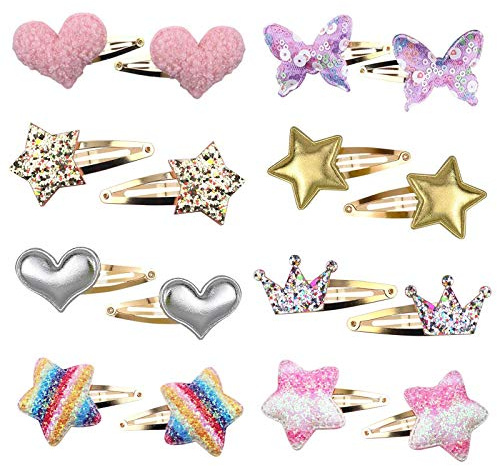 8 Pairs/16 Pack Hair Clips for Girls, Gingbiss Butterfly Metal Snap Hair Clips, Cute Girls Barrettes Heart Shaped Hair Clips Accessories for Kids