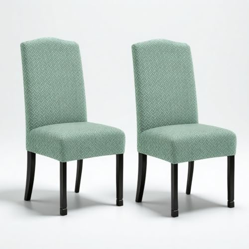 KELUINA Stretch Wasserabweisende Twill Jacquard Esszimmer Stuhlhussen Home Decor, Stuhlhussen für Esszimmerstühle Restaurant Hotel Zeremonie (Matcha Grün,2 Stück)