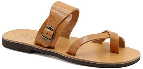 41 Beige Emmanuela Griechische sandalen aus Leder mit geteilte Zehen für Herren, hochwertige handgefertigte Herrensandalen mit verstellbarem Schnallenriemen, Sommerschuhe mit Riemchen für Herren