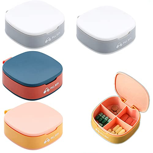 4 Stück Tragbare Mini Pillendose pill box,Reise Pillendose 4 Fächer Pillendöschen Pillenetui Klein für Unterwegs Medizin Tablettendose Medikament Box Pillenbox für Tägliche, Reise Verwenden
