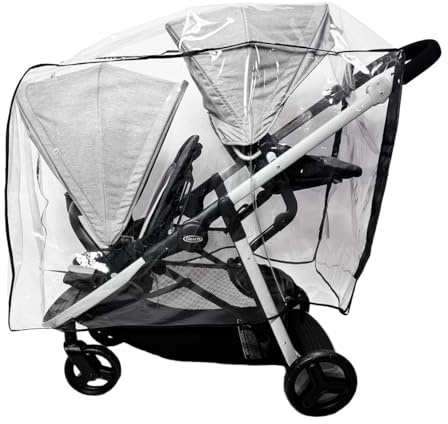 Rain and Wind Cover for Graco Ready2Grow LX 2.0 Double Stroller by SASHA'S - Clear, Ventilation Holes, Maximum Coverage, Made in USA (Stroller not Included)