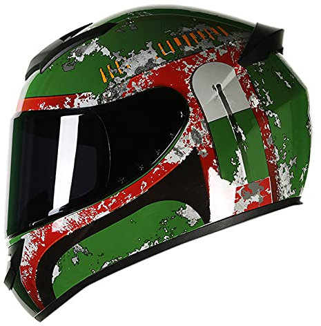 Integralhelm Für Männer Und Frauen, Hochklappbare Getönte Sonnenblende Motorrad Moped Street Bike Roller Retro Motorradhelm DOT/ECE-Zulassung Mit Bluetooth Space,Grün,XXL