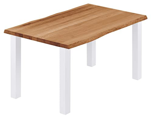 LAMO Manufaktur Esstisch Küchentisch Schreibtisch Couchtisch aus Massivholz, mit Baumkante 100x80x76 cm (AxBxH), Classic, Dunkel/Weiss, LUB-01-A-004-9016Cl