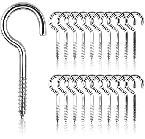 Gukasxi 20 Pezzi Ganci Avvitabili in Acciaio Inox M5 x 65mm Vite Occhielli Gancio a Vite Ganci a Soffitto per Casa, Ufficio e Uso Esterno, Viti per Occhielli Autofilettante per Legno