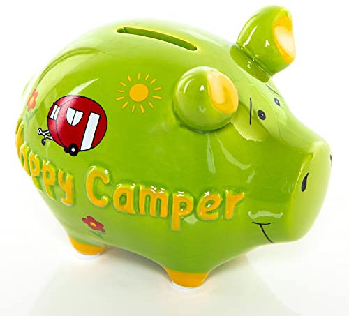 Logbuch-Verlag Tirelire cochon en céramique pour camping, vacances, voyage, cadeau, mariage, anniversaire, 12,5 cm, verte