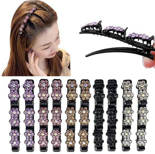 KOEMCY 10 Stück Blumenform Haarklammern Strass Haarspangen Glänzende Kristall Haarnadeln Rutschfeste Haargriffe Damen Mädchen Haaraccessoires