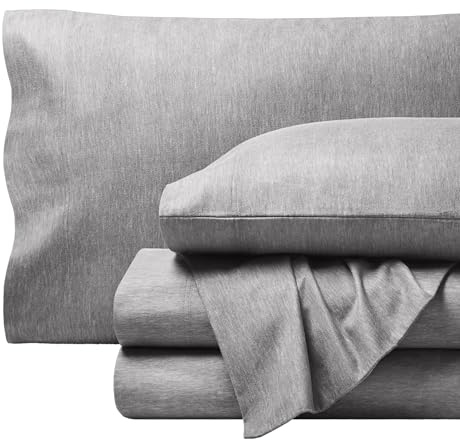 Bare Home Flannel Sheet Set 100% Cotton, Velvety Soft Heavyweight - Double Brushed Flannel - Deep Pocket (Queen, Heathered Light Grey)