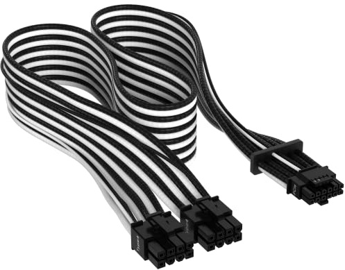 Corsair Premium 600W PCIe 5.0 / Gen 5 12VHPWR-Netzteilkabel – Passend für Typ-4-Netzteile über Zwei 8-Pin-PCIe-Anschlüsse – 12+4-Pin-Stecker – Mesh-Paracord-Ummantelung – Schwarz/Weiß