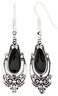 WINDALF Vintage Mittelalter Ohrringe SUADRA 5 cm Onyx Mittelalter Ohrschmuck 925 Sterlingsilber