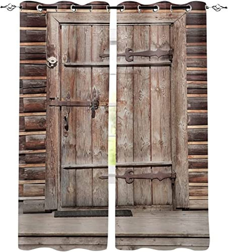 HATEGE Vorhang Blickdicht Vintage-holztür Gardinen mit Ösen 3D Rustikale Scheunen Auf Dem Bauernhof Blickdichte Vorhänge Verdunklungsvorhänge für Wohnzimmer Schlafzimmer 2er Set 110x215 cm（BxH