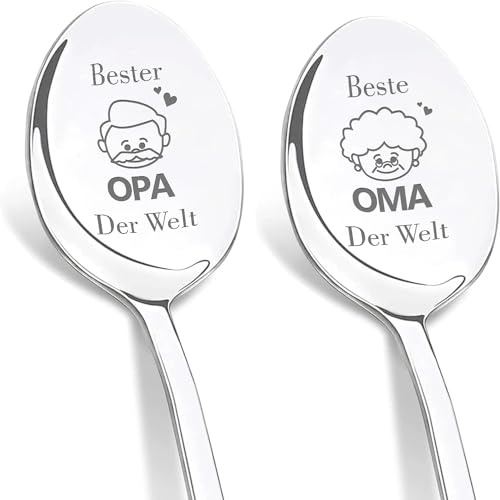 Maqhpu Oma und Opa Geschenke, Ostergeschenke Erwachsene, 2 Stücke Kaffeelöffel mit Gravur - Beste Opa Oma Der Welt, Oma Opa Ostern Geschenke, Geburtstagsgeschenk, Weihnachtsgeschenke