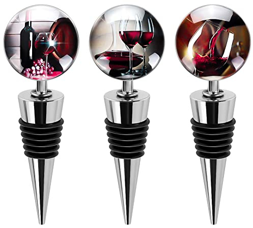 Ohok Flaschenverschluss Weinverschluss mit Glas, 3 Stück Weinflasche Stopper Wiederverwendbare Edelstahl Weinstopfen für Geschenke, Bar, Urlaubsparty, Hochzeit (Rotweine)