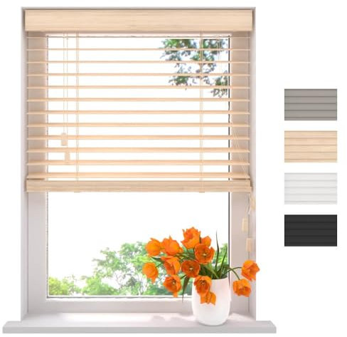 Radeco® Bambus Jalousie innen helle eichen 60 x 130 cm, 50mm Lamellen aus Bambus Holz, Breiten von 50 bis 250 cm erhältlich, innenjalousie, Fenster jalousien