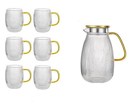 CLoxks Wasserkrüge Glas Wasserkocher Set mit Tasse Teekanne Big Transparent Borosilicat Hitzebeständige Wasserkanne Glas Kaltkessel Home Saft Pitcher Teeecker