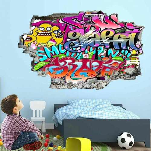 Wandtattoo 3D Smashed Art Decor Graffiti Wandtattoo Kunst Vinyl Wandaufkleber Alphabet für Mädchen Kinder Schlafzimmer Kinderzimmer Wohnzimmer Aufkleber Wandbild Zuhause Geschenk
