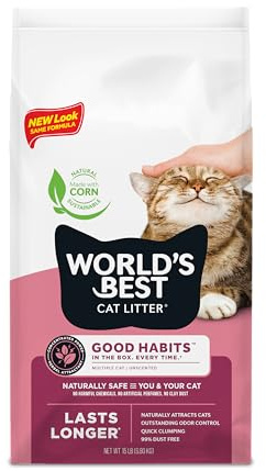 WORLD'S BEST CAT LITTER Good Habits Cat Attract Litter | Natural Plant-Based Attractant | Multicat Flushable Corn Litter | Unscented Odor Control | Low Tracking & Lightweight | Made in USA 15lb Bag