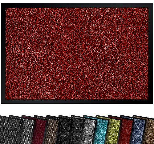 comflor Hochwertige Fußmatte Rot 60x90 groß für Innen & Außen - Schmutzfangmatte rutschfest, waschbar & wetterfest - Fussmatte für Eingangsbereich & Aussenbereich - Läufer Flur dünn