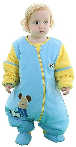 Chilsuessy Babyschlafsack für Neugeborene Winter Kinder Schlafsack mit Füßen Baby Schlafstrampler Abnehmbare Ärmel Ganzjahresschlafsack, Blau/3.5 Tog, 100cm/Baby Höhe 110-120cm