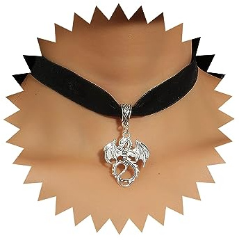 Inateannal Vintage Schwarzer Samt Drachen Halskette - Unisex - Frauen & Mädchen - Retro - Zink - Halskette - 1 Stück
