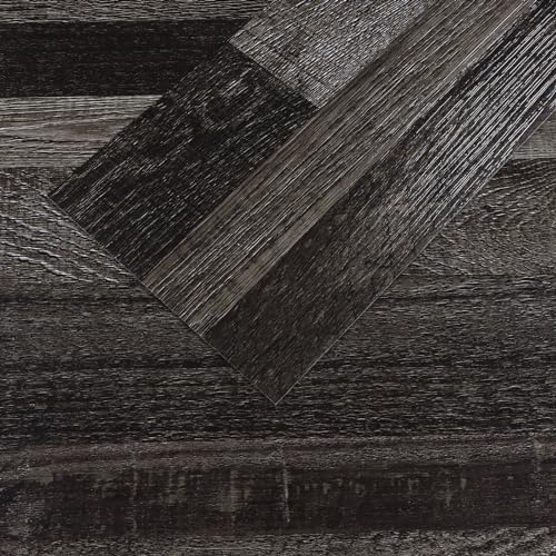 VEELIKE Fliesenaufkleber Holzoptik Schwarz Grau PVC Bodenbelag Selbstklebend Fliesen Vinylboden Holzoptik Klebefliesen Bad Boden Wasserfest Küchenfliesen Venylbodenbelag Esszimmer 90cm×15cm 32 Stück