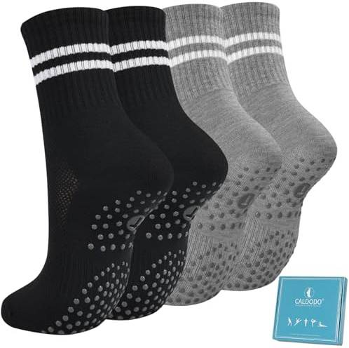 Caldodo Pilates Rutschfeste Socken Damen 39-42, Yoga Stoppersocken, 4 Paar | Antirutschsocken Damen mit Noppen für Pilates Reformer, Yoga Matte, Barre, Tanz, Trampolin, Schwangere, Krankenhaus