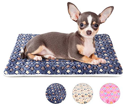 MORA PETS Dog Bed Mat for Small Medium Large Dogs and Cats 22 inch Washable Dog Crate Mattress Soft Warm Flat Pet Cushion Bedding Puppy Pillow Blanket Reversible 53x31cm Blue