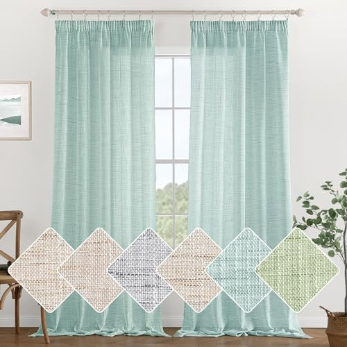 MIULEE Leinen Gardinen Vorhänge mit Kräuselband Weiss Gardine Vorhang Leinenoptik kräuselband Wohnzimmer Modern Voile Schienensystem Schlafzimmer 2er Set 140x245 cm Blau