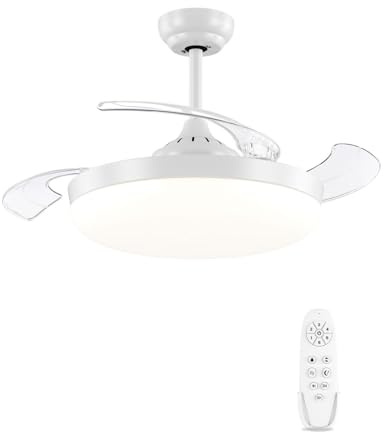 AUTODAY Einziehbarer Deckenventilator mit Beleuchtung Ø108 cm | Dimmbares LED 36W, Leiser Betrieb, Reversible DC-Motoren, Fernbedienung 6 Geschwindigkeiten Timer