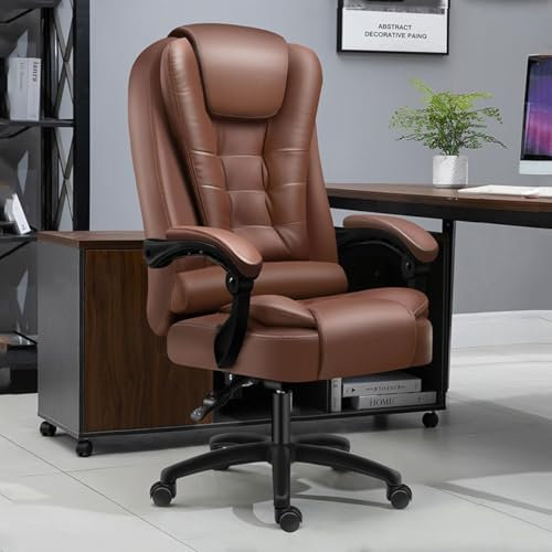 WADRBSW Gaming-Stuhl für Erwachsene, Arbeitsstuhl mit Rollen, Chefsessel aus Leder, Bürostuhl mit hoher Rückenlehne für Wohnzimmer, Computerstuhl, Rückenlehne, ergonomischer Schreibtischstuhl, Braun /