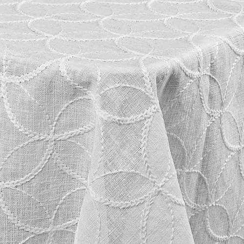 Decorativo In Lino Organza Leinen Tischdecke mit dezenter Stickerei Weiß Rund 140 cm pflegeleicht