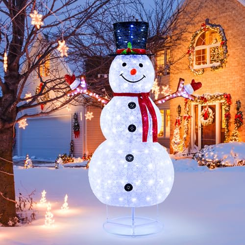 COSTWAY Pupazzo di Neve Natalizio Illuminato da 184 cm, Pupazzo di Neve di Natale con 200 Luci LED, Picchetti e Fascette, Decorazione Natalizia per Giardino, Balcone e Portico