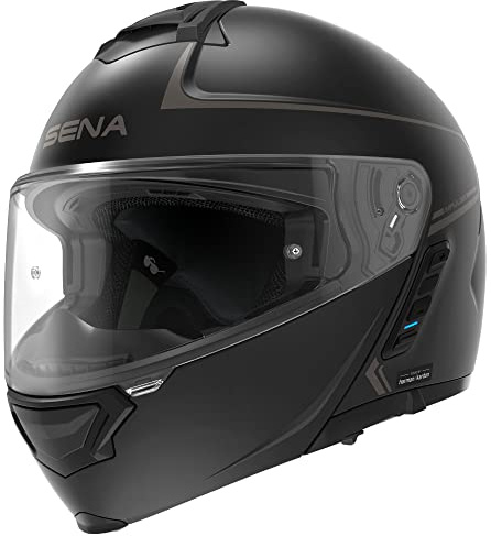 Sena Bluetooth Klapphelm Impulse mit Sound by Harman Kardon, Sonnenblende und integriertem Mesh Intercom-System / MP3 / Sprachwahl (Schwarz, S)
