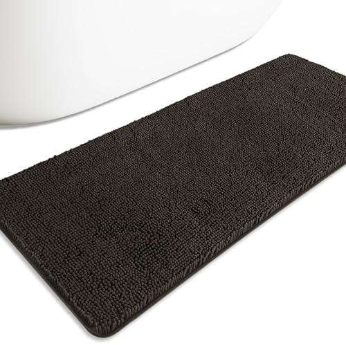 PureSwan Badezimmerläufer, 61 x 152 cm, extra große lange Badematte, saugfähig und waschbar, dicker Chenille-Badteppich, rutschfester Läufer für Badezimmer, Dusche, Waschbecken (Schokoladenbraun)