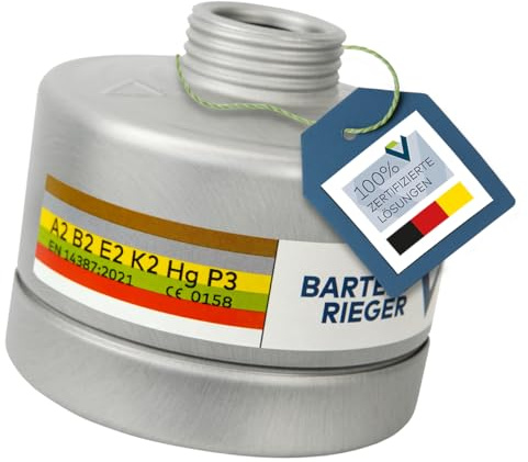 BartelsRieger Kombinationsfilter BR ABEK2HgP3, Atemschutzfilter DIN 148-1 | ABEK-Filter Schutzklasse A2B2E2K2HgP3, DIN-zertifiziert, gegen Gase, Dämpfe & Partikel für Industrie, Chemie, Handwerk