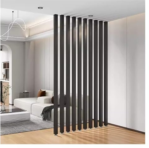 Wandtrennwand, Raumteiler, Holzlatten vom Boden bis zur Decke, 2/3/4/5/6/7/8/9 Fuß, Sichtschutz aus schwarzem Holz/Raumteilerpfosten mit Montagesatz, 10 Stück (Schw